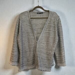 White House Black Market metallic knit zip-front cardigan. Size XL
